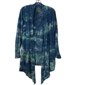 ECO YOGA organic cotton tie-dye blue floral burnout waterfall cardigan wrap M